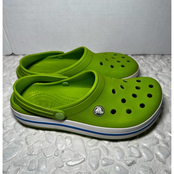 Crocs Unisex Bayaband Clogs Lime Green White Slides Men’s 7 Women’s 9 - Picture 3 of 5